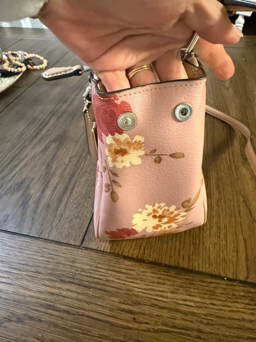 Coach Pink Floral Leather Satchel with Red & Yellow Blooms - Picture 9 of 10